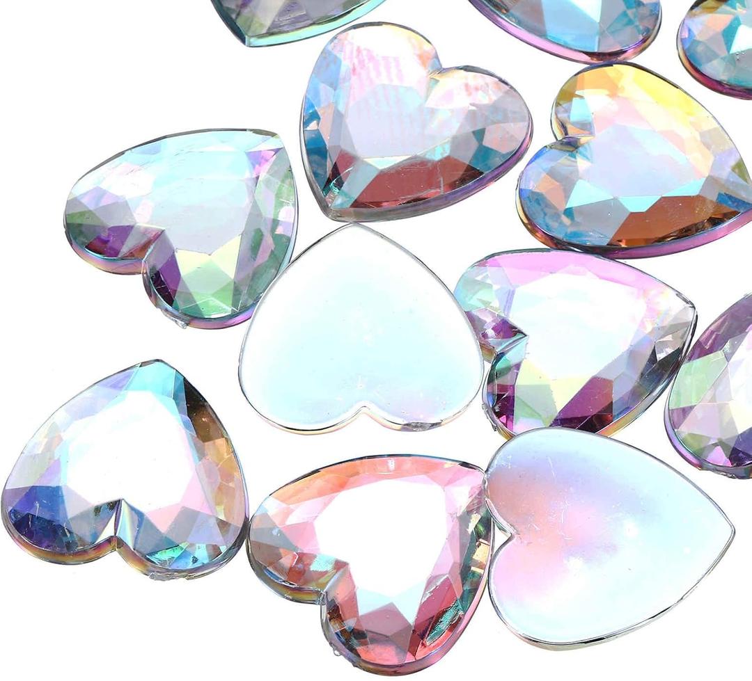 MECCANIXITY 20 Pcs Acrylic Heart Rhinestone, 30mm Flat Back Plastic Gems Jewelry Stickers for Craft Bead Face Painting Costume Jewelry Making White AB
