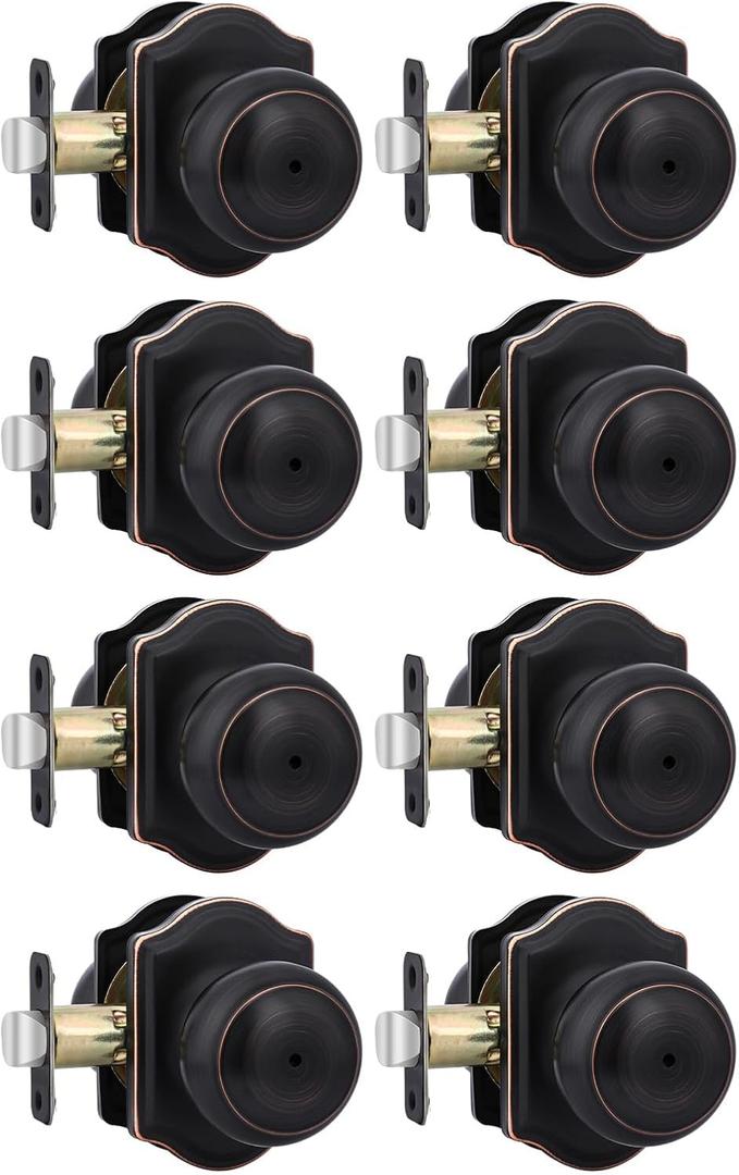 Goldenwarm Matte Black Door Knobs Interior, Privacy Door Knob for Bedroom & Bathroom, Black Interior Door Knobs with Arched Plate 8 Pack