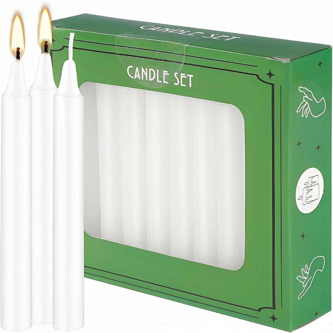 Set of 20 White Spell & Chime Premium Mini Taper Candles for Rituals, Prayer, Birthdays, Meditation, Altar - 4 Inch Tall, Unscented.