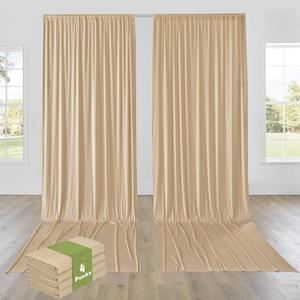 PartyVillage 20ft15ft Beige Backdrop Curtain for Wedding Parties, 4 Panels Wrinkle Free 15 FT Long Polyester Photo Backdrop Drapes Back Drop Cloth for Birthday Photography Background