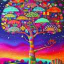 TUTUMAY21 Christmas Gift Colorful Tree on Night Sky with Stars Diamond Painting Kits, Tree of Life Full Round Diamond Art Kits, Home Wall Decor for New Year Valentine's Day 12x16 inch