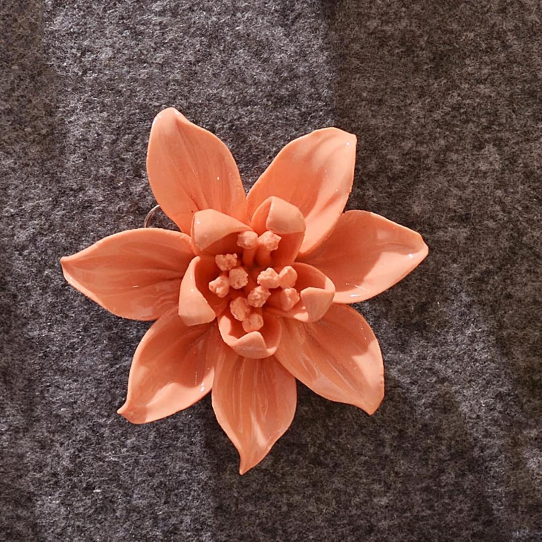 AMERRY Peony2.76" Ceramic Flower Wall Art, Artificial 3D Flower Wall Art, Handmade 3D Wall Hanging Sculpture, Porcelain Plant Decoration for Home Office Decor