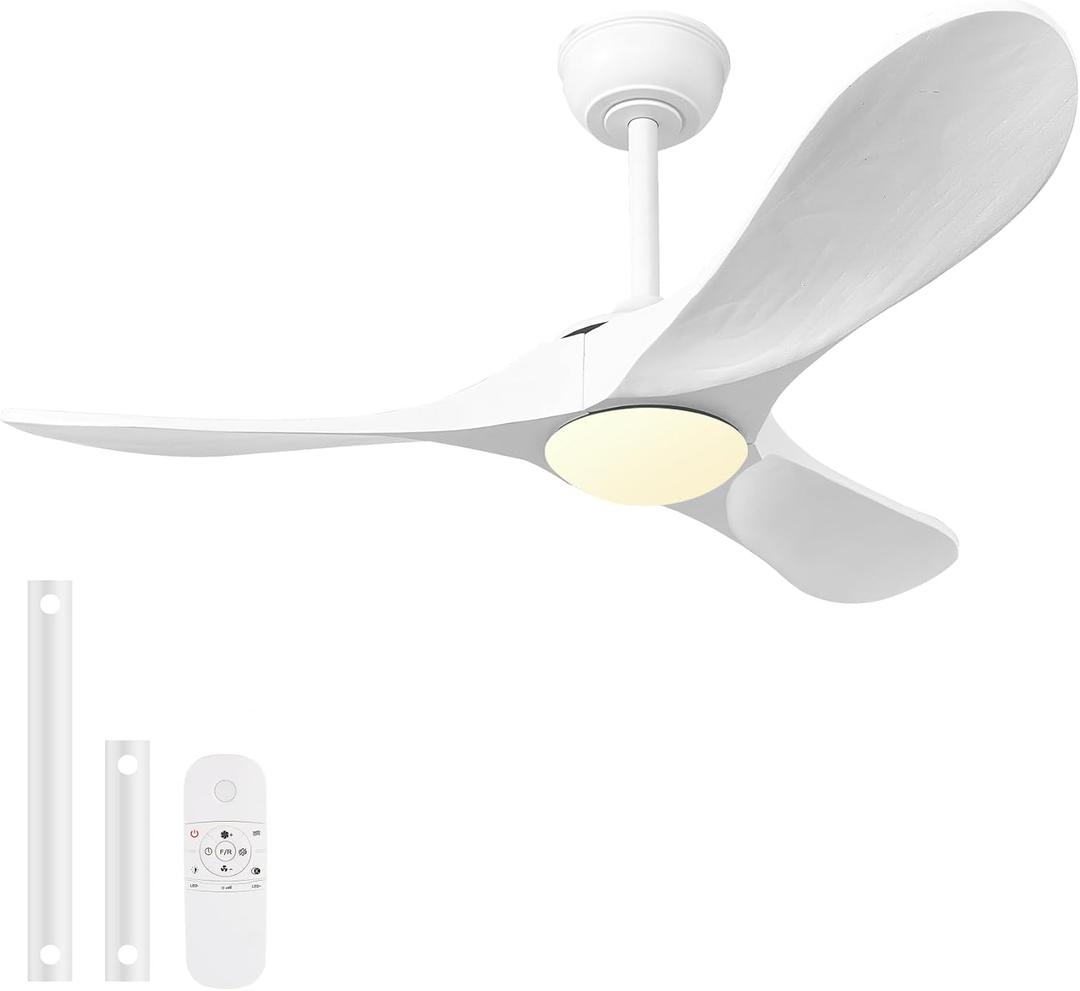 42" Solid Wood Ceiling Fan with Lights,Quiet Operation and High Airflow, 3 CCT Dimmable,Outdoor Ceiling Fan for Living Room,Bedroom(Whtie+White)
