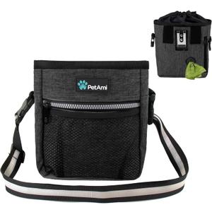 PetAmi Dog Treat Pouch, Pet Treat Pouch for Training, Dog Walking Bag Holder for Kibbles, Pet Food Toy, Dog Trainer Essentials Supplies, Poop Bag Dispenser, 3 Ways to Wear (Charcoal) (One Size)
