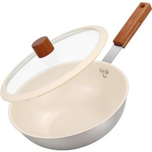 MARSKITOP Stainless Steel Wok Pan, Ceramic Nonstick Stir Fry Pan with Lid and Wooden Handle, 9.5 Inch Induction Wok, PFOA Free MARSKITOP Stainless Steel Wok Pan, Ceramic Nonstick Stir Fry Pan with Lid and Wooden Handle, 9.5 Inch Induction Wok, PFOA Free