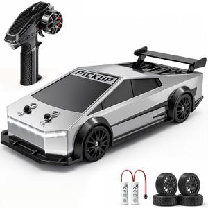 RC Drift Car, 1:24 4WD Futuristic Pickup Remote Control Car, High/Low Speed, 2 Sets of Drift & Off-Road Tires, 2.4GHz LED Toy Car, 2 Batteries, Gift for Boys Girls 6-16