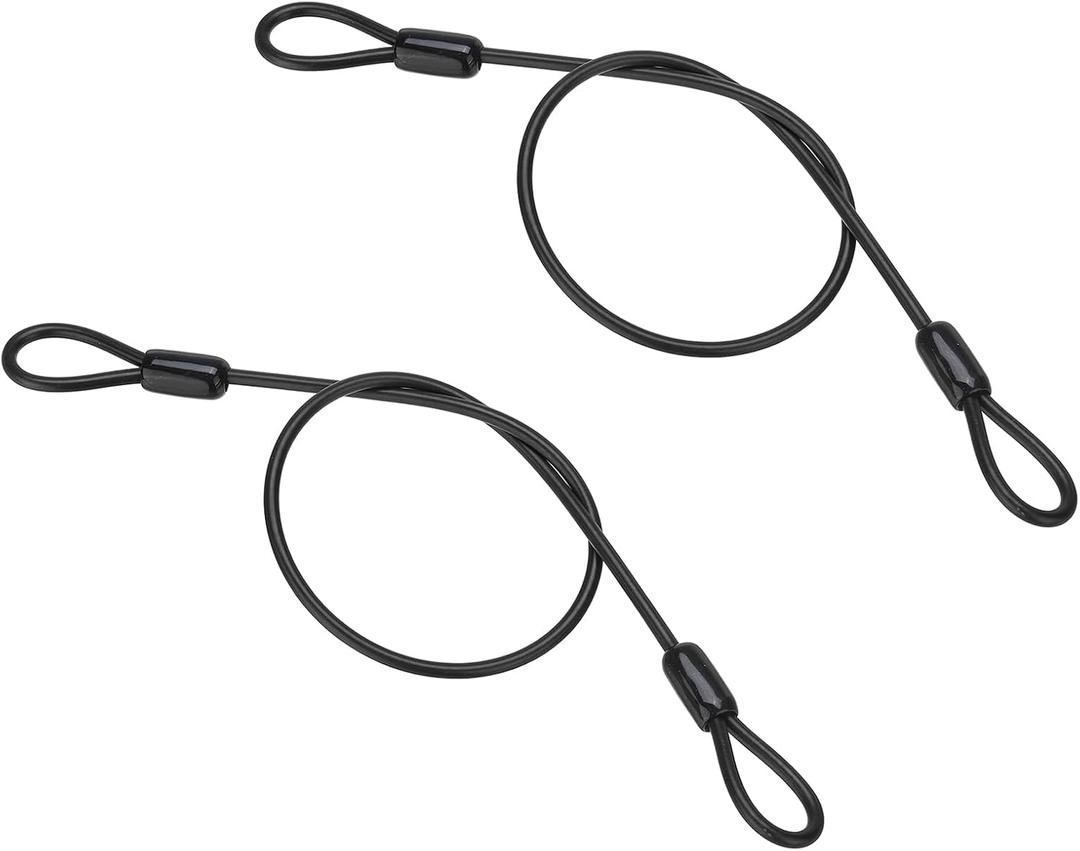 PATIKIL 5/32" Dia Vinyl Coated Stainless Steel Cable with Loops, 2 Pcs 2 ft (20") Flexible Wire Rope Security Chain Lanyard Lock for Outdoor Lighting Luggage Lock, Black
