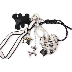 Cute Bag Charms Keychain Heart Handbag Accessories Key chains Decor for Women Girls Purse Ornament (Black)