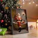 Santa Claus wall decor, fun bathroom poster print, Santa Claus in the bathtub art painting, winter holiday Christmas decoration, Victorian style vintage wall art poster for bathroom and bedroom (8x12in BlackMetalFrames)