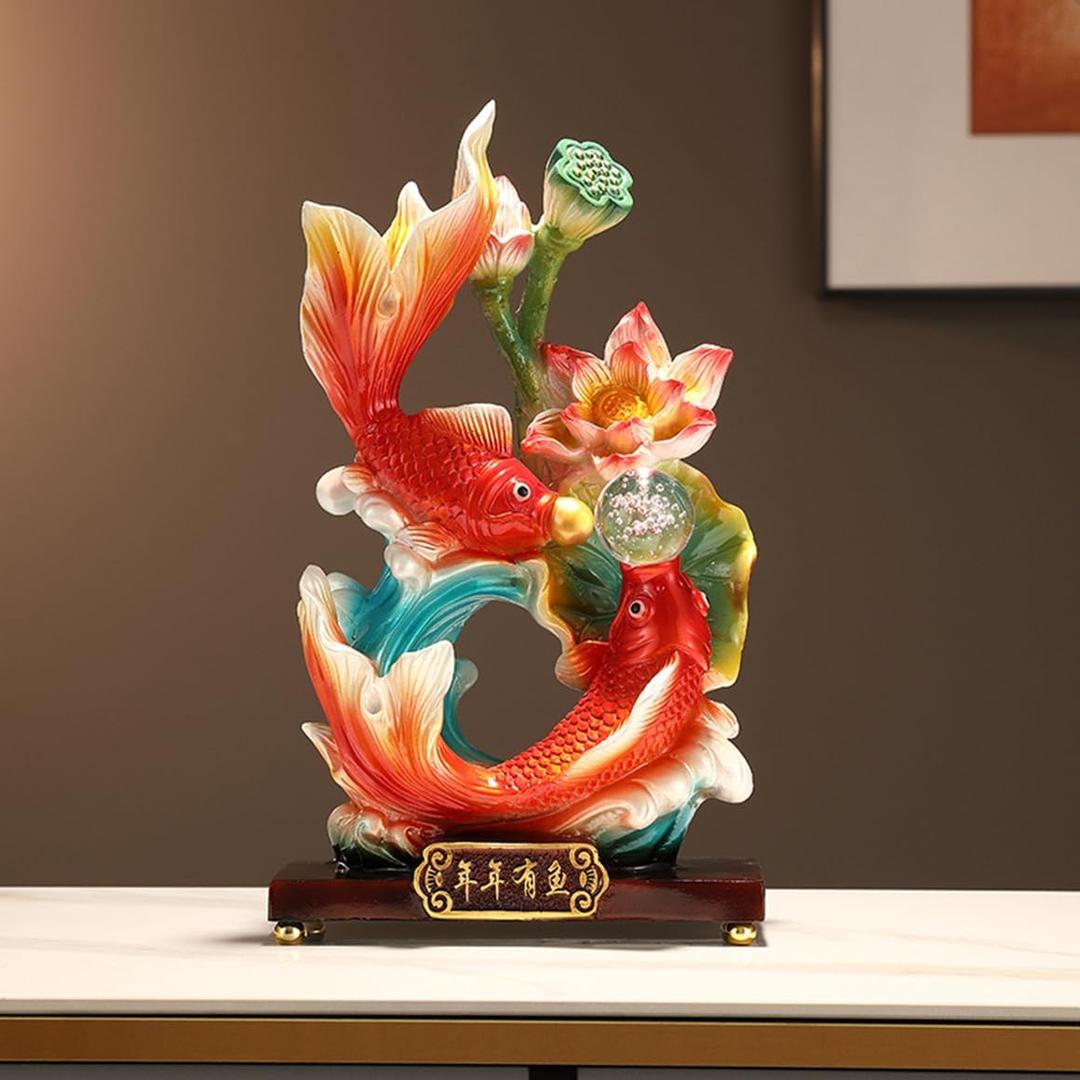 FUNSXBUG 13 Inch Large Chinese Feng Shui Fish Statue Feng Shui Decor Home Office Decoration Tabletop Decor Ornaments Good Lucky Gifts