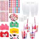 122PCS Valentine's Day Gifts for Kids School,24 Pack Valentines Day Stationery Gifts with Cups Cards Pencils Stickers Erasers Stampers Classroom Prize School Exchange Boys Girls Party Favors