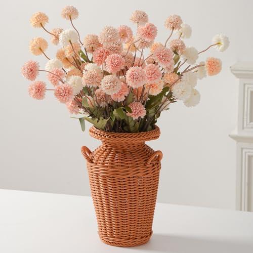 trytuny Fake Fall Flowers for Vase, Faux Silk Kiku Mums, Artificial Pom pom Floral Bouquets Indoor Centerpiece Office Coffee Table Boho Home Decorations (12, Mixed Cream)