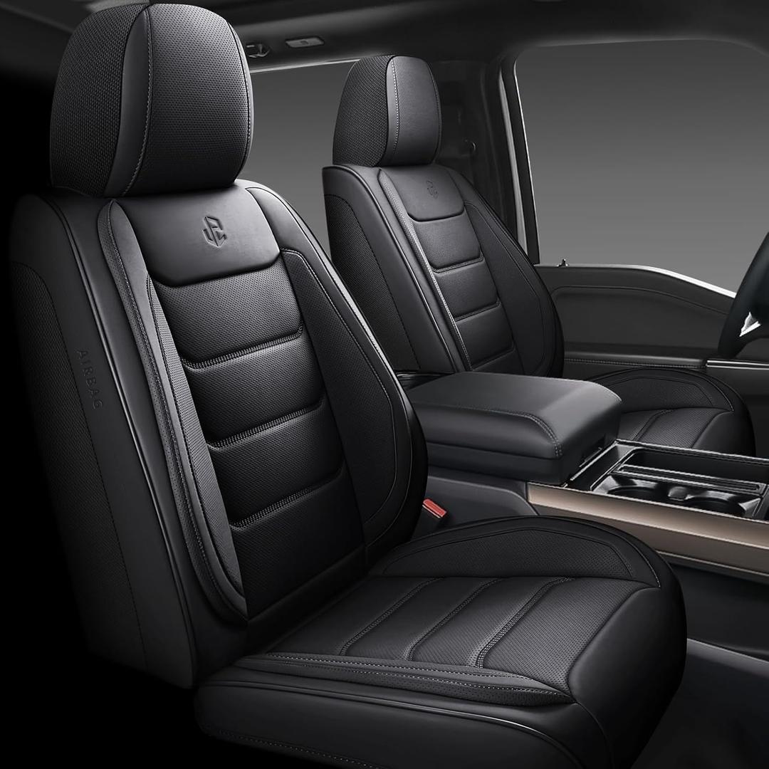 Full Coverage Faux Leather Car Seat Covers Full Set,Automotive Seat Covers for Cars,SUVs Pick-up Truck, Car Seat Cushion, Black Seat Covers for 5 Seats