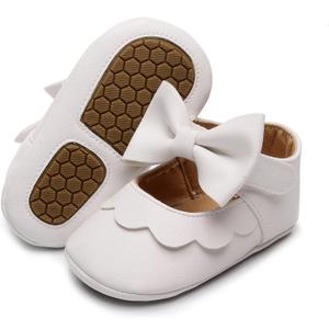 HONGTEYA Infant Baby Girls Mary Jane Flats Non Slip for Toddler First Walkers Soft Sole PU Leather Crib Shoes Sneaker Wedding Party Christmas Princess Dress Shoes Baby Moccasins Girls (12-18 Months Toddler, Dnhh-26-white1)