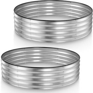 Round Galvanized Raised Garden Bed // 441 ft (2-Pack) Galvanized Raised Garden Beds Outdoor for Gardening, Vegetables, Flowers // Patented Tool-Free Design Round Planter (Silver)