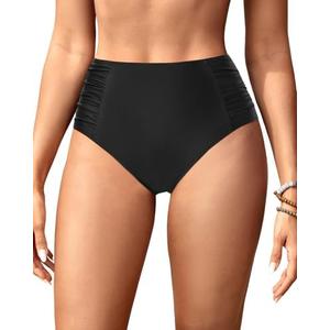 Tempt Me Women High Waisted Bikini Bottoms Full Coverage Swimsuit Bottoms Ruched Bathing Suit Bottom, L