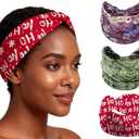 XEF Headbands for Women Bohemian Wide Floral Thick Hair Band No Slip Gym Elastic Twist Knot Athletic Headband Sweatbands Fashion Hair Accessories for Teen Girls 3 Pcs