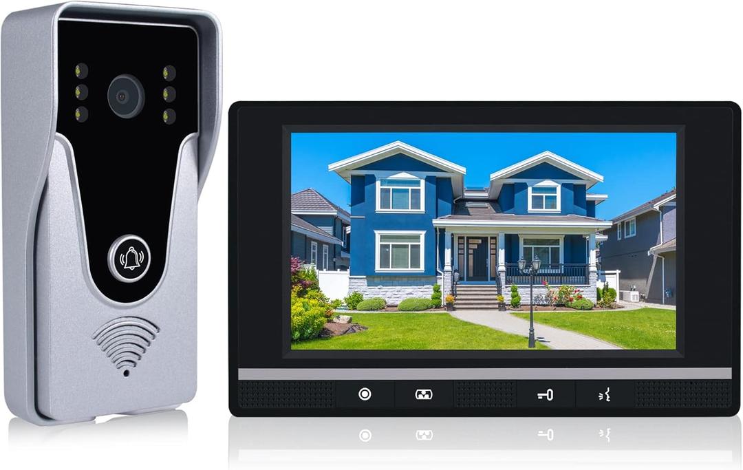 Wired Video Intercom System, 7 Inch Monitor and Aluminum Alloy Doorbell Camera, 2-Way Intercom Audio Video Doorbell Intercom Kits, Support Monitoring, Unlock indoor/outdoor for Home Security System (Black)