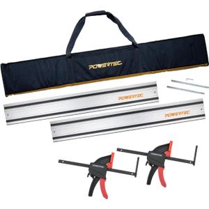 POWERTEC 110" Track Saw Guide Rail Kit for Makita and Festool, Includes 2PK 55" Guide Rails, Protective Guide Rail Bag, 2PK Guide Rail Connectors, and 2PK Track Saw Clamps (71885)