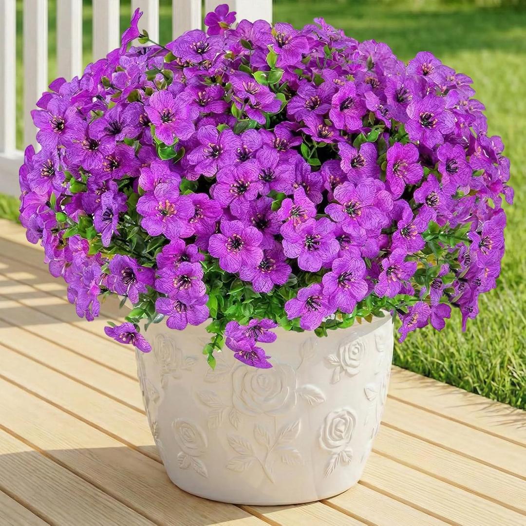 Artificial Flowers Fake Plants for Outdoors Spring Decoration, 13Bundles Silk Realistic UV Resistant Faux Flowers for Outside Planter Porch Yard Patio Garden Home Indoor, Purple