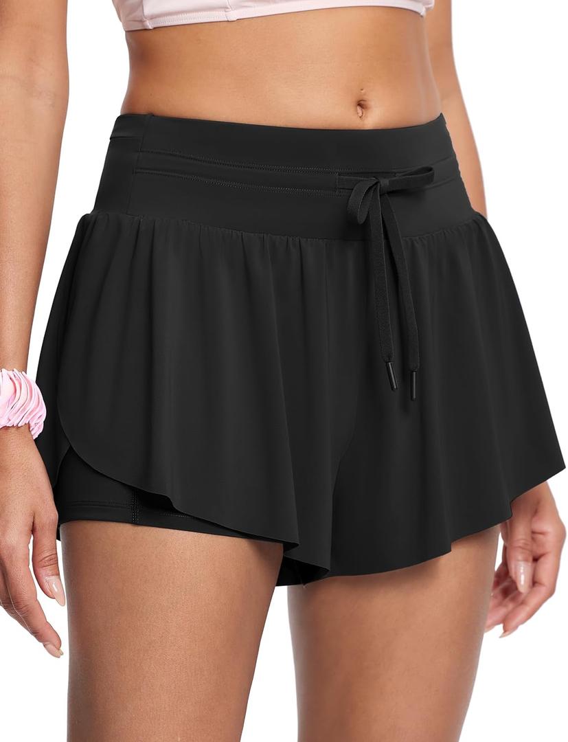 Womens 2.8" Swim Board Shorts High Waisted Slimming Quick Dry Stretch Swim Beach Trunks with Liner and 2 Pockets (3X-Large, Black)