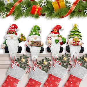Aposemo 4 Pack Christmas Stocking Holders for Mantle, Christmas Gnome Stocking Hangers for Mantel, Christmas Room Stocking Hooks for Fireplace Window Counter Decoration