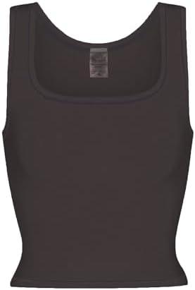 Danysu Women Rib Tank Top Padded Workout Top Square Neck Crop Tank Fitted Basic Cami Tops L
