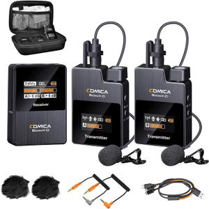 COMICA BoomX-D2 Wireless Lavalier Microphone for iPhone, Android Camera, Dual Lapel Mic System with 2 Transmitters, 656ft Stable Range, Noise Cancelling, Ideal for Vlog, YouTube, Content Creators