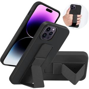 LAUDTEC Silicone Kickstand Case Compatible with iPhone 14 Pro Max, Flexible Soft Liquid Silicone Stand Case for iPhone 14 Pro Max (Black)