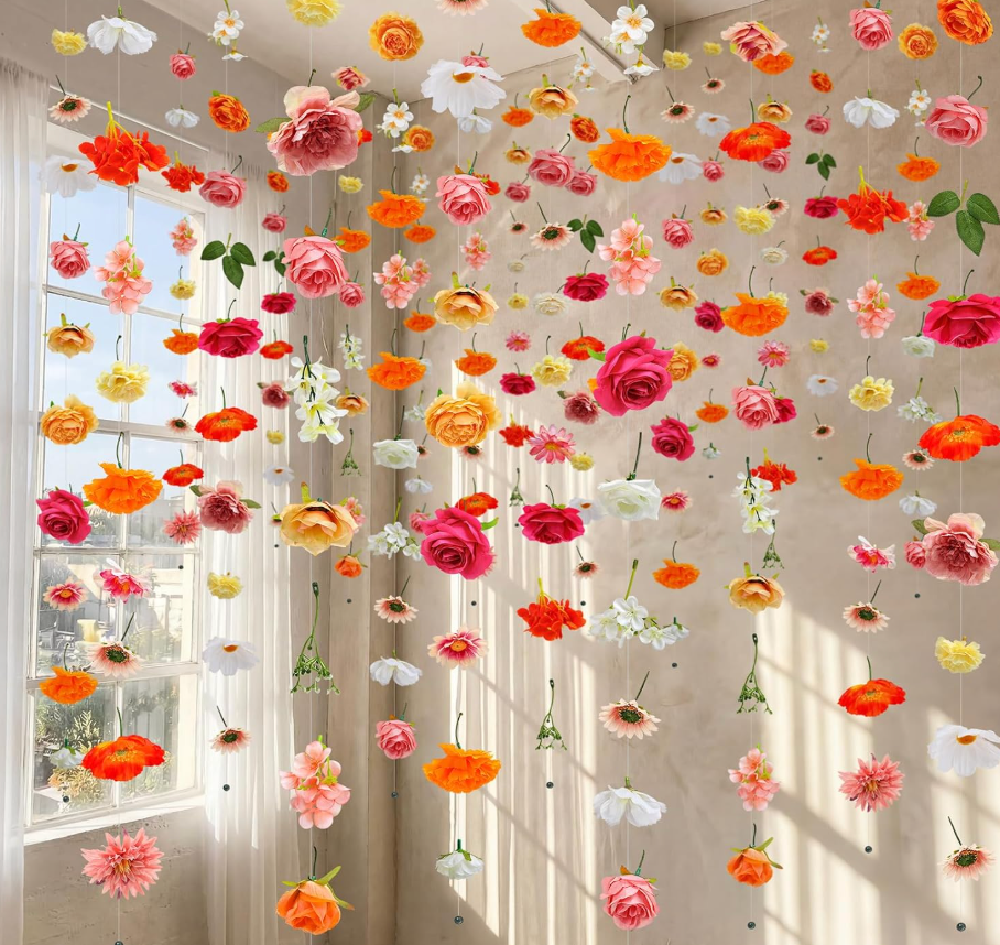 XunYee 6 Pcs 35.4 ft Flower Garlands Artificial Wildflower Vines Floral Hanging Backdrop Fake Flower Garlands Faux Silk Wildflower Vine for Wedding Bridal Shower Home Garden Wall Arch Decor(Rose)