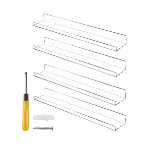 24 Inch Clear Floating Shelves 4 Pack Acrylic Shelves Invisible Floating Wall Ledge Bookshelf 5MM Thick Book Display Shelves Wall Mounted Bathroom Kitchen Organizer