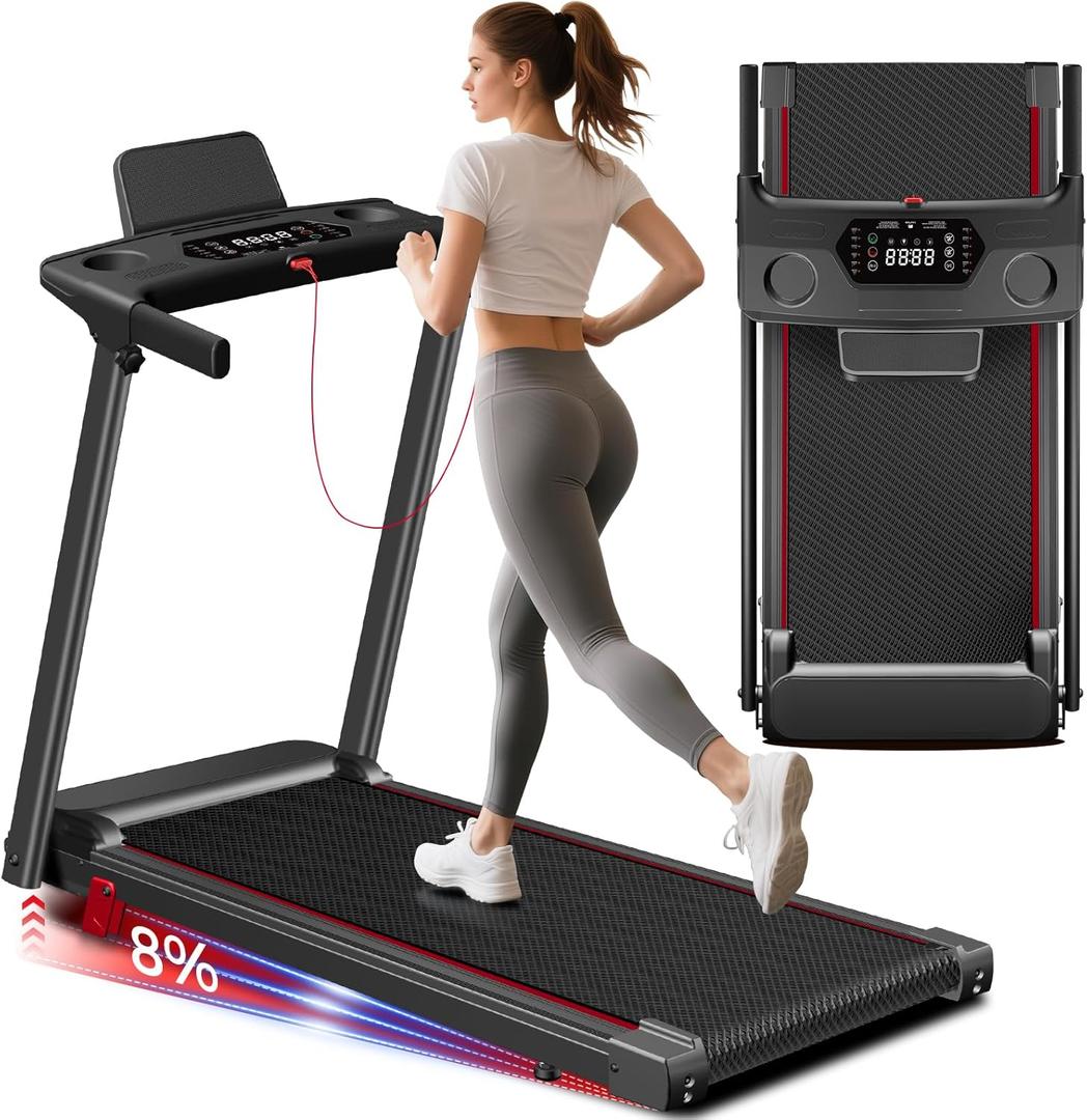 Treadmill with Incline 3-in-1 Portable Treadmills for Home Small, Incline Walking Pad Treadmill with Handle Bar, Walking Pad Foldable with 3.0HP Quiet Brushless, LED Dispay, 300LBS Capacity (Black)