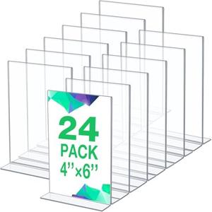 Amyhill 24 Pack Acrylic Sign Holder Plastic Standing Frame Clear Table Menu Double Sided T Shape Poster Acrylic Frame for Wedding Party Office Restaurant Hotel(4 x 6 Inch)