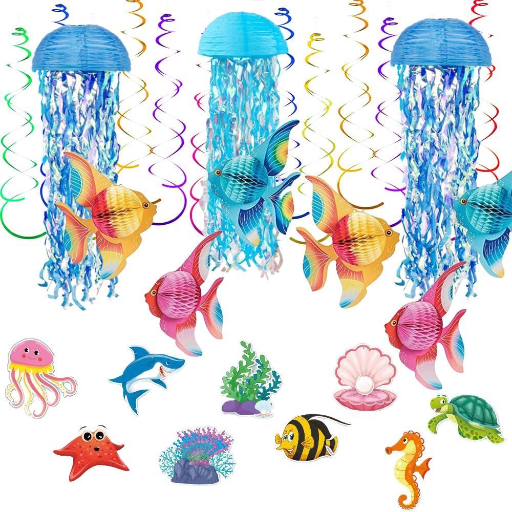 Under The Sea Party Decorations Set & Hanging Jellyfish Paper Lanterns,Mermaid Birthday Decor Supplies for Ocean Theme Party,Baby Shower,Wedding,Classroom&Nautical Events