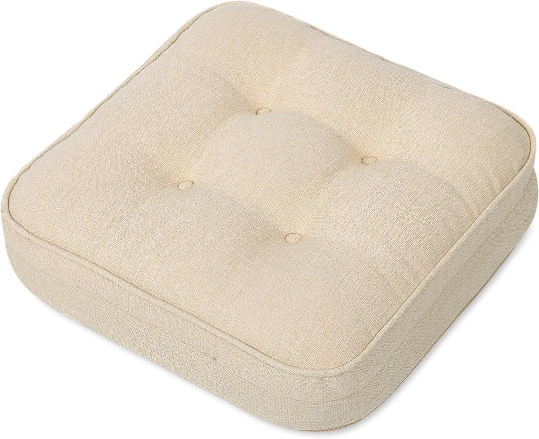 GOFORIT Chair Cushions,Tufted Shredded Memory Foam Chair Pads, Non-Slip Seat Cushions with Removable Cover, 16'' x 16'', Beige