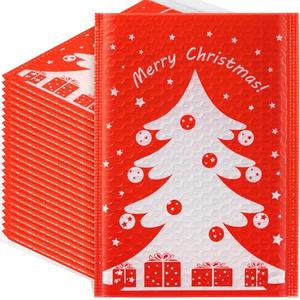 Watersay Christmas Poly Bubble Mailers 7 x 10 Inch Christmas Padded Envelopes Self Adhesive Retailer Holiday Shipping Bags for School Family Large Xmas Gift(32 Pcs, Xmas Tree)