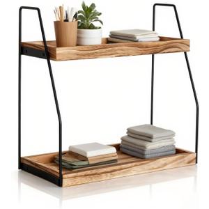 Krismax Bathroom Countertop Organizer, 2 Tier Vanity Organizer and Storage for Cosmetic Skincare Perfume, Wood Storage Shelf for Bathroom Kitchen Coffee Station Tiered Tray