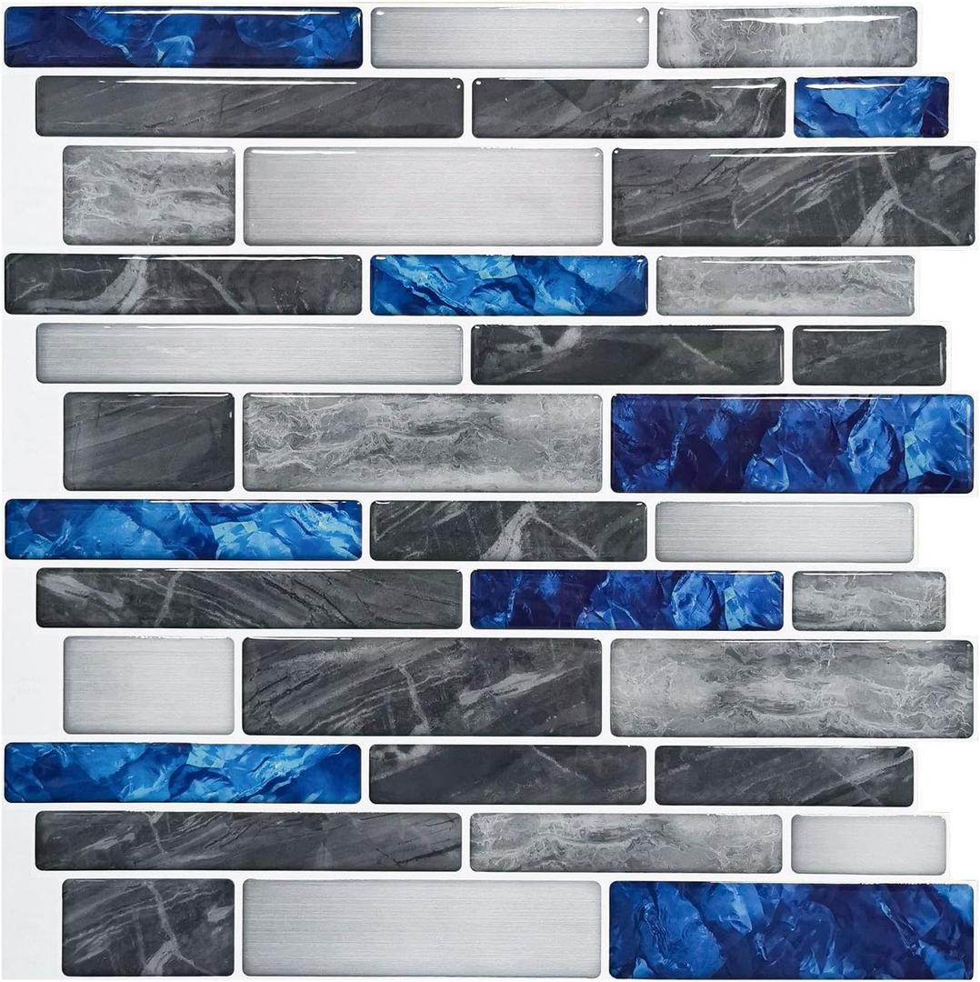Art3d 10-Sheet Premium Self-Adhesive Kitchen Backsplash Tiles in Marble,30 * 30cm (Blue)