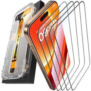 MRGLAS 4-Pack Screen Protector for iPhone 16 Pro Max [9H+ Military-grade Aerospace Glass][Auto-Alignment Kit][HD Clear] Shatterproof Tempered Glass Film for 16 Pro Max 6.9" Case-Friendly, Zero-bubble