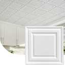 2ft x 2ft White Carved Relief Ceiling Tiles - Drop Ceiling Tile 24 x 24in- Waterproof, Washable and Fire-Rated - Virgin-Grade PVC,Easy Drop-in for 15/16" Grid-Pack of 12 Tiles(48 Sq. Ft), 24.8 x 24.8 x 2.1 inches