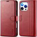 TUCCH Case Wallet for iPhone 16 Pro Max, RFID Blocking PU Leather Kickstand Flip Cover with 4 Card Slots [TPU Protective Interior Case], Magnetic Folio Compatible with iPhone 16 Pro Max, Dark Red