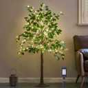 Hairui Artificial Ficus Silk Tree Lights 4FT 140LED Fairy Lights, Faux Plant Tree with Lights for Home Room Spring Summer Decoration Inside, 4FT Ficus Silk Tree