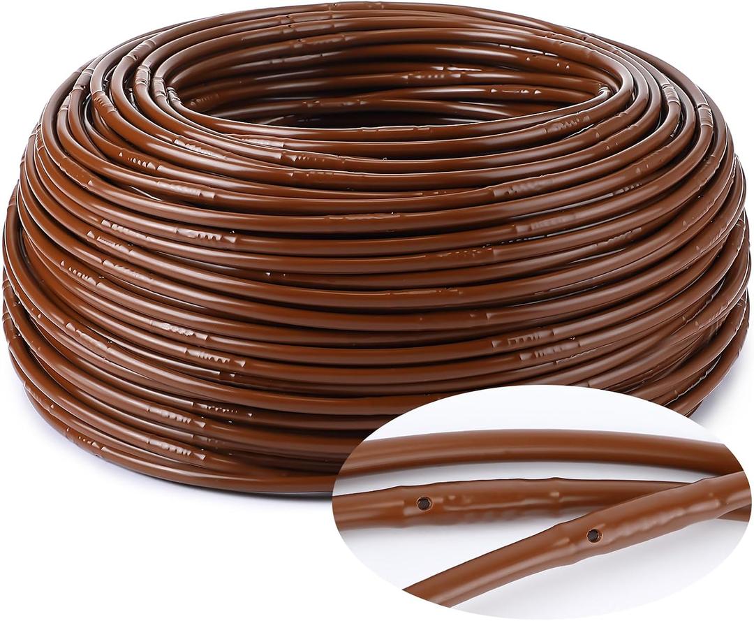 Nuanchu 492 ft 1/4" Drip Irrigation Tubing Irrigation Hose Garden Watering Tube Line with 6 Inch Emitter Spacing Blank Distribution Tubing Drip Line Watering for Garden Irrigation System Flower, Brown