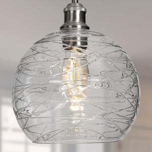 Glass Pendant Light Stripe Seeded 9.85 Modern Ceiling Pendant Lighting Sea Swell Handblown Coastal Style Shade with Adjustable Cord for Kitchen Island Dining Room Bedroom Foyer Hallway (Nickel 1-PACK)