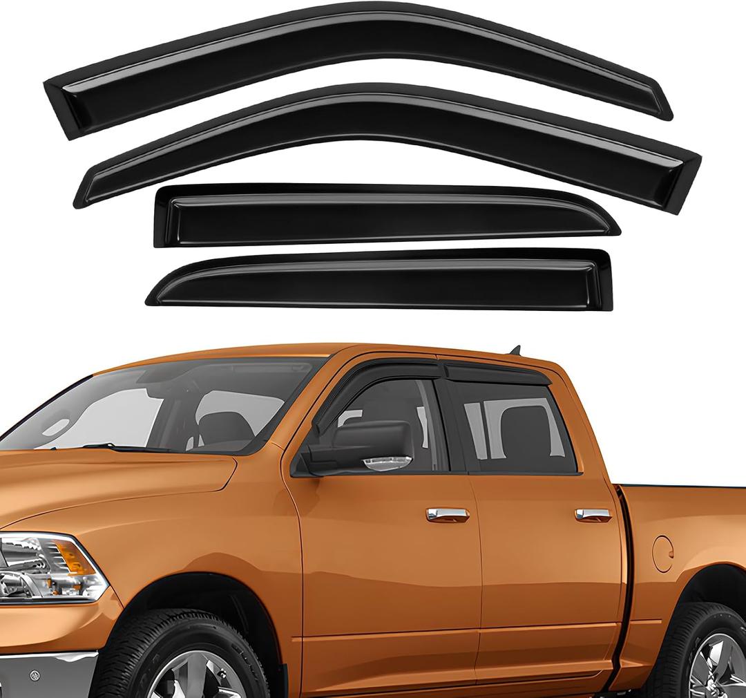 Rain Guards Fit for Dodge Ram 1500 Crew Cab 2009-2018 Black 4 PCS