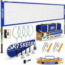 Professional Badminton Set with Winch System,Portable Badminton Net includes Carbon Aluminum Badminton Rackets Set of 4,3 Shuttlecocks and Carrying Bag,Badminton Sets for Backyards,Beach (Blue)