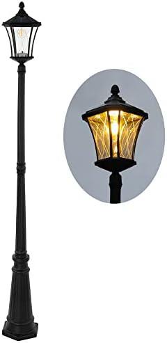 LUTEC Outdoor Solar Lamp Post Light, Dusk to Dawn Waterproof Pole Light with Patterned Glass, Exterior Vintage Black Solar Powered Street Light Fixtures for Garden, Patio, Pathway, Yard