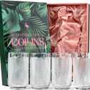 Vintage Flamingo Collins Gin and Rum Cocktail Glasses | Set of 4 | 12 oz Crystal Highball Glassware for Drinking Mojito, Gin Tonic, Bar Drinks | Tropical Glassware Collection