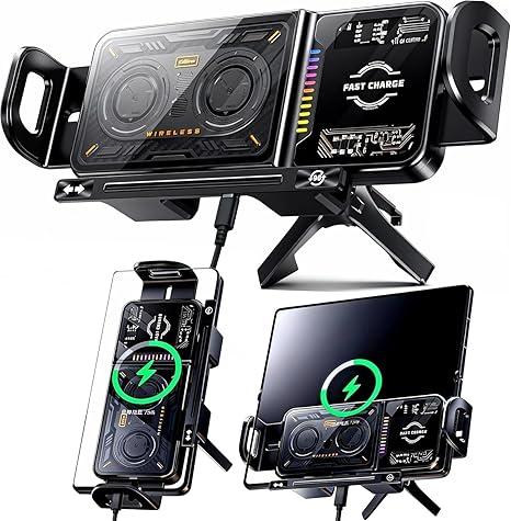 UWDFH Wireless Car Charger, 2026 Upgrade 15W Fast Charging with LED Light Auto Clamping Phone Holder for iPhone 16/15/14/13 Mini Pro Max, Samsung Galaxy S25 Ultra, S24/S23 etc (Black)