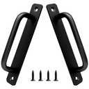 Piutouyar 2 Pack Aluminum Alloy Sliding Barn Door Handle, 128mm / 5 Inch Hole Center Gate Door Handle, Closet Door Pulls with Plate for Kitchen, Cabinet, Bathroom, Closet, 5.9 Inch Long（Black）